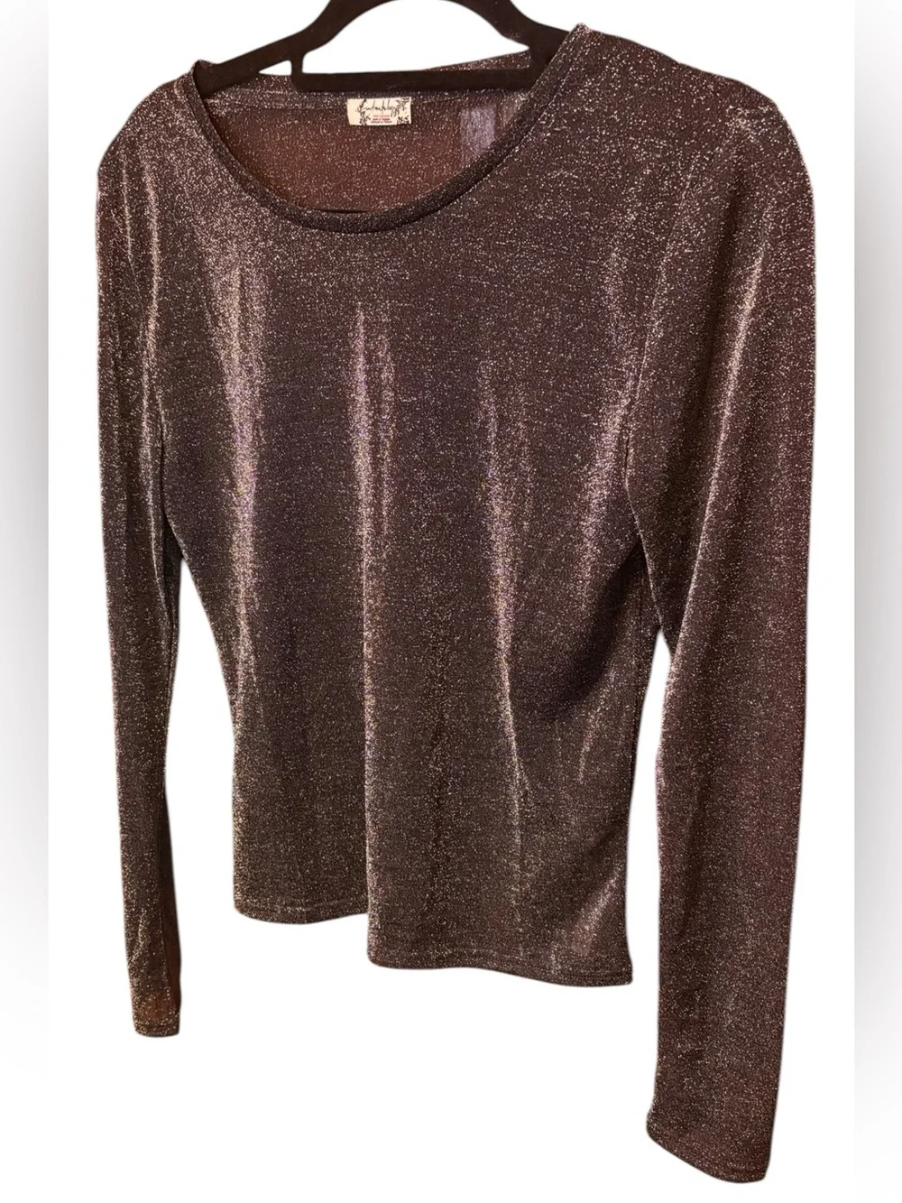 Free People Intimately Mesh So Well Metallic Shimmer Top Plum Large